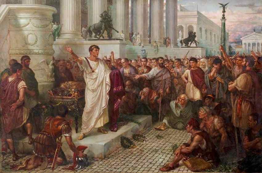 Augustus preaching before a crowd