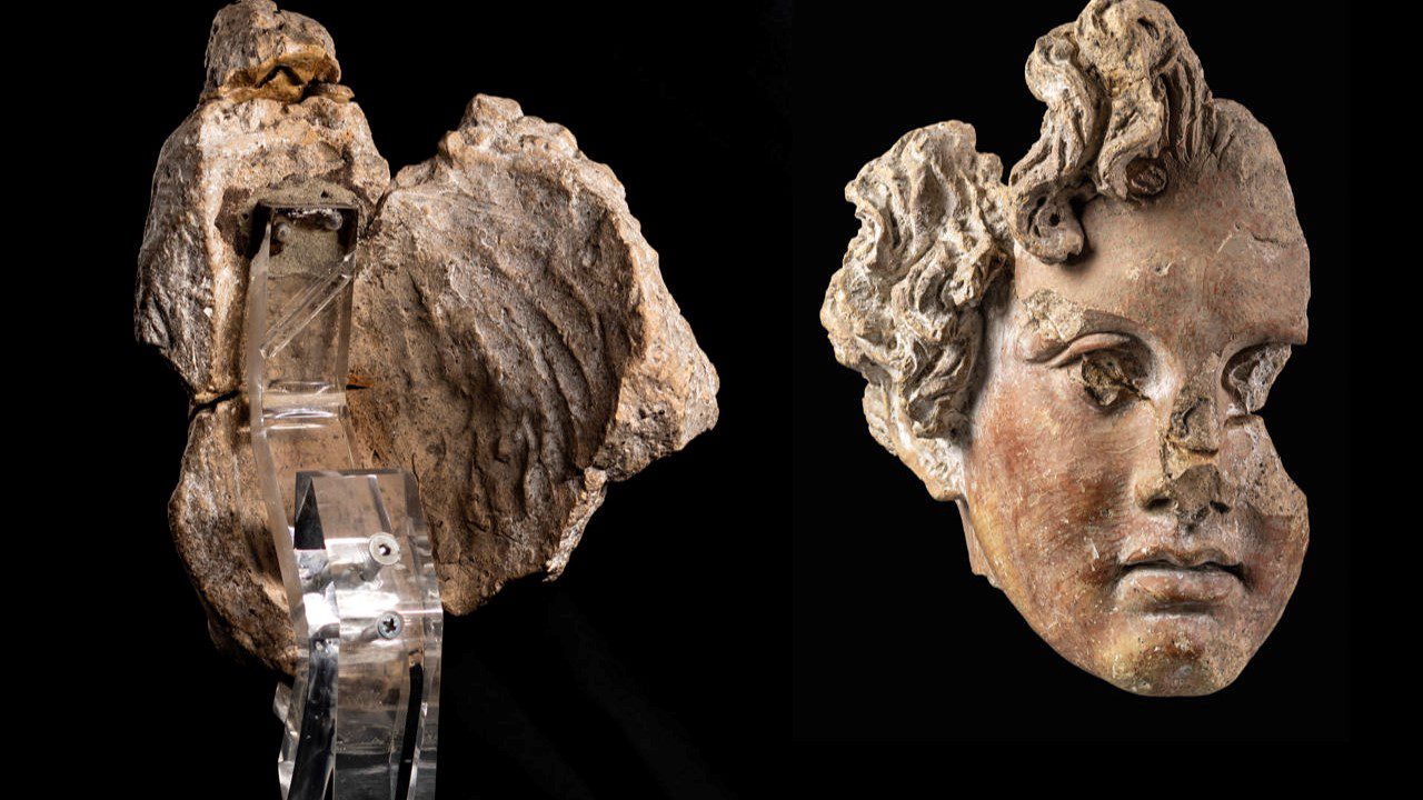 Terracotta head, 4th BCE, interior and front